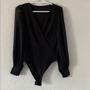 Long sheer black sleeve bodysuit